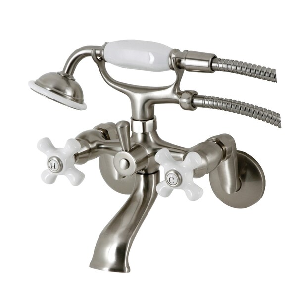 Kingston Brass KS266PXSN Wall Mount Clawfoot Tub Faucet with Hand Shower, Brushed Nickel KS266PXSN - main